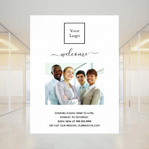 Business logo photo welcome opening hours poster