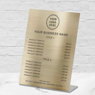 Business Logo Price List Metallic Gold Pedestal Sign