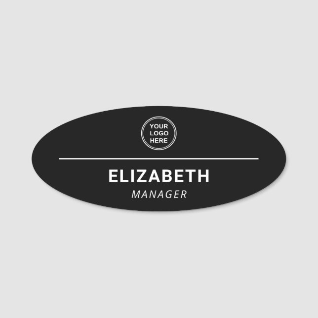Business Logo Professional Black Name Tag (Front)