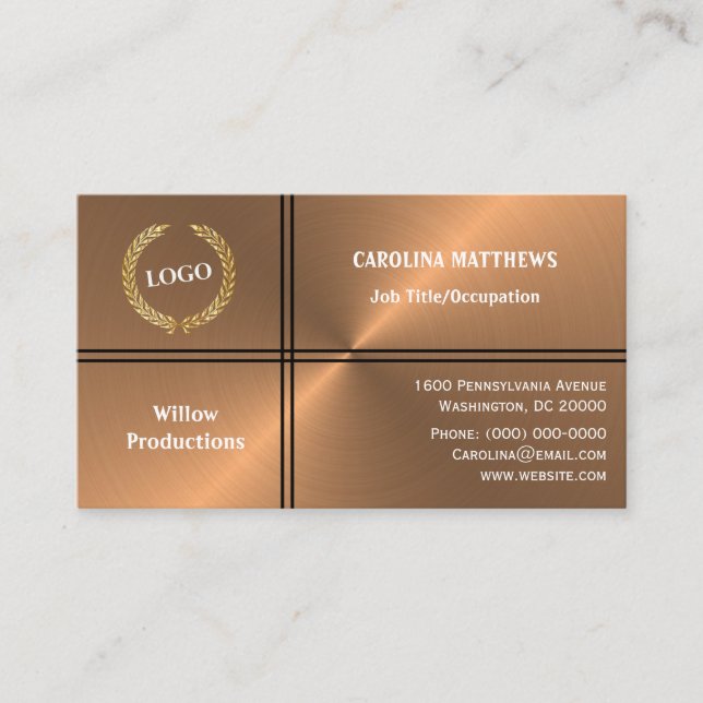Business Logo Professional Minimalist Copper Business Card (Front)