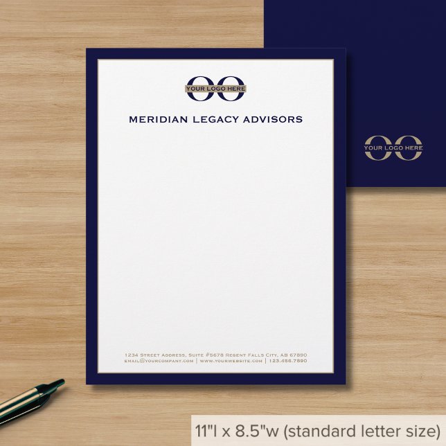 Business Logo Professional Navy Blue Border Custom Letterhead (Creator Uploaded)