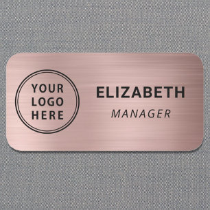 Business Logo Professional Rose Gold Name Tag