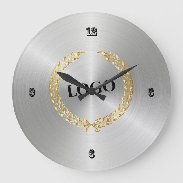 Business Logo Professional Silver Large Clock (Front)