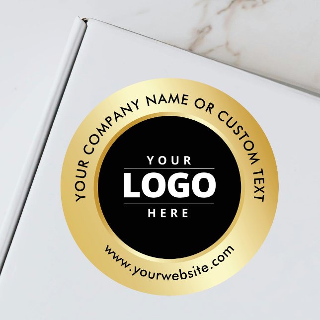 Business Logo Promotional Black Gold Shipping Classic Round Sticker (Creator Uploaded)