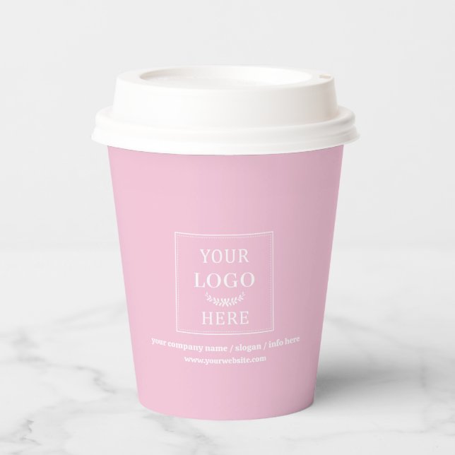 Business Logo Promotional Branded Budget Pink Paper Cups (Front)