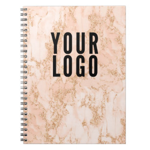 Business Logo Promotional Pink Gold Marble Notebook