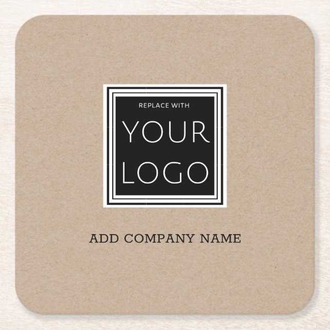 Business Logo Promotional Rustic Kraft Square Paper Coaster (Front)