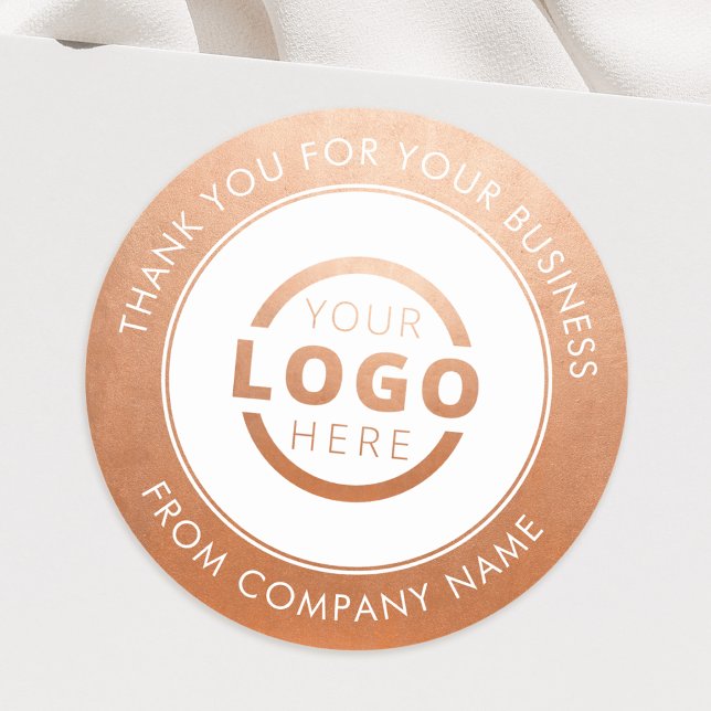 Business Logo Promotional Thank You Rose Gold Classic Round Sticker (Creator Uploaded)