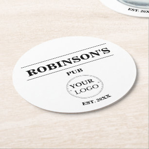 Business Logo Pub Bar Name Year Established  Round Paper Coaster