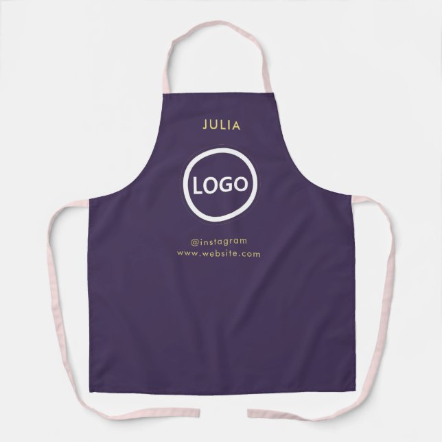 Business Logo Purple Employee Staff Name Apron (Front)