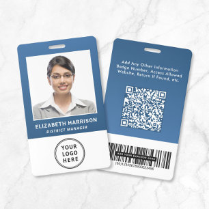 Business Logo QR Code Barcode Blue Photo ID Badge