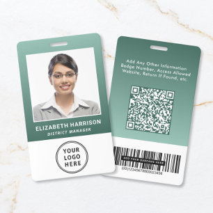 Business Logo QR Code Barcode Green Photo ID Badge
