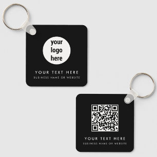 Business Logo QR Code Black Minimalist Business Key Ring
