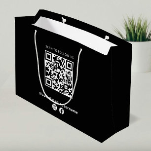 Business Logo QR Code Black Paper  Large Gift Bag