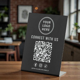 Business Logo QR Code Black Tabletop Pedestal Sign