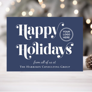 Business Logo QR Code Blue Christmas Corporate Holiday Card