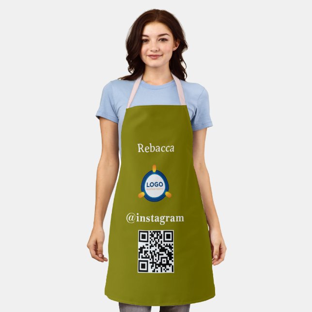 Business Logo Qr Code | Blush Pink Employee Staf Apron (Worn)
