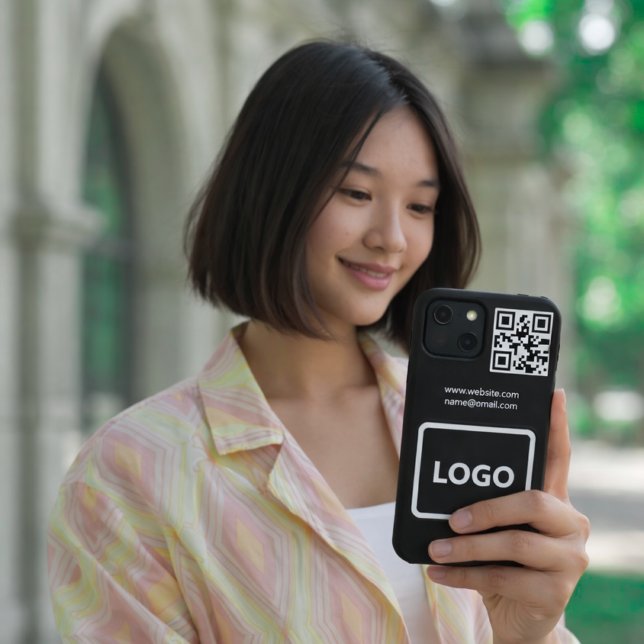 Business Logo QR Code Branding Simple iPhone Case (Creator Uploaded)