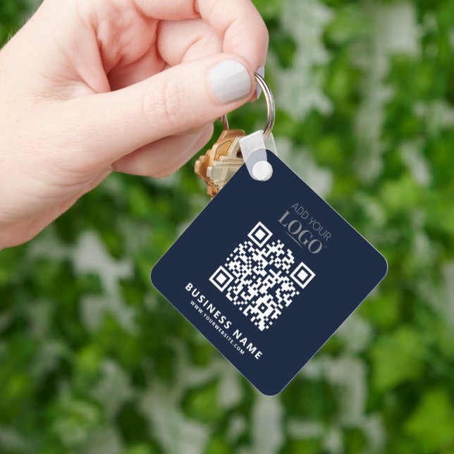 Business Logo Qr Code Code Promotional Navy Blue Key Ring (Hand)