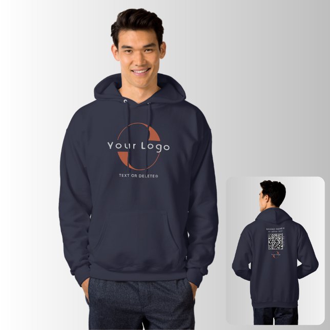 Business logo QR code Company brand swag Men Blue Hoodie (Creator Uploaded)