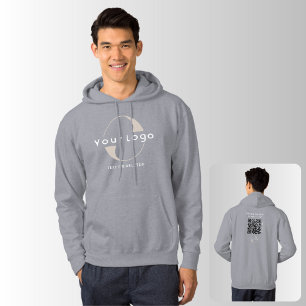 Business logo QR code Company brand swag Men Grey Hoodie