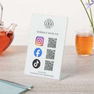 Business Logo QR Code Connect With Us Pedestal Sign