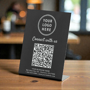 Business Logo QR Code Connect With Us Tabletop Pedestal Sign