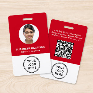 Business Logo QR Code Employee Photo ID Red ID Badge