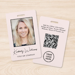 Business Logo QR Code Employee Pink Photo ID ID Badge