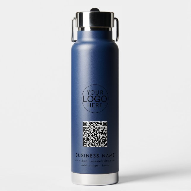Business Logo QR Code Employees Custom Water Bottle (Front)