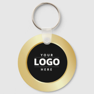 Business Logo QR Code Gold Black Employee Keychain