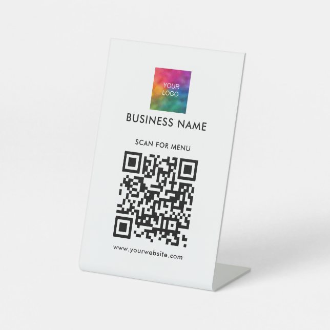 Business Logo QR Code Here Template Scan Menu Pedestal Sign (Front)
