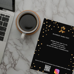 Business logo qr code instagram black gold stars flyer