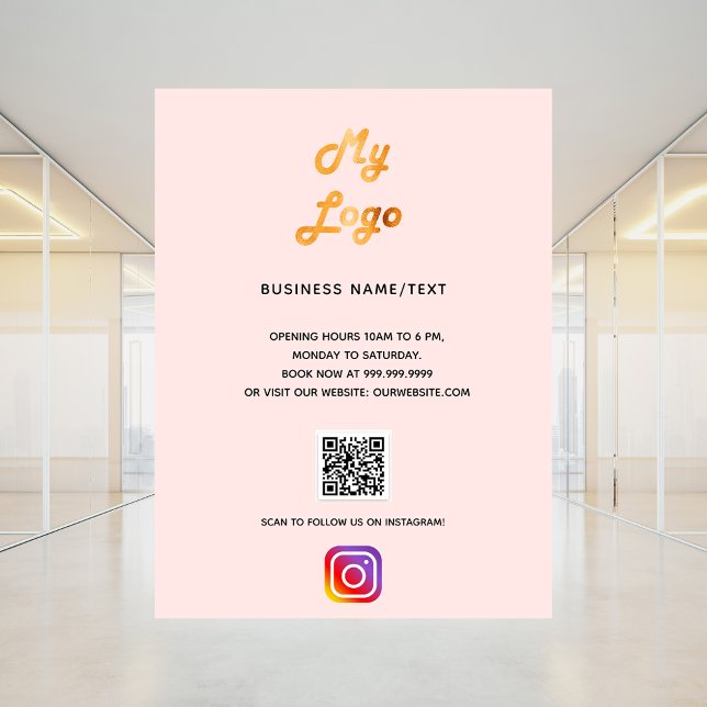Business logo qr code instagram blush rose gold poster (Creator Uploaded)
