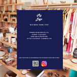 Business logo qr code instagram custom text blue flyer<br><div class="desc">Navy blue background,  white text. Personalise and add your business logo,  name,  address,  your text,  your own QR code to your instagram account.</div>