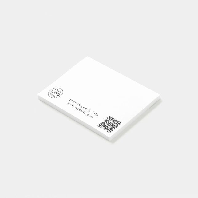 Business Logo | QR Code Minimalist Simple White Post-it Notes (Angled)