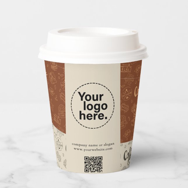 Business Logo QR Code Modern Professional Coffee Paper Cups (Front)