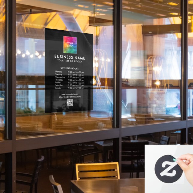 Business Logo QR Code Opening Hours Phone Number (Restaurant Window)