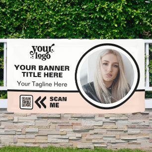 Business Logo QR Code Photo Indoor Outdoor Pink Banner