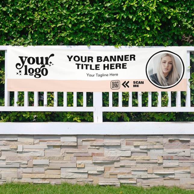 Business Logo QR Code Photo Indoor Outdoor Pink Banner (Creator Uploaded)