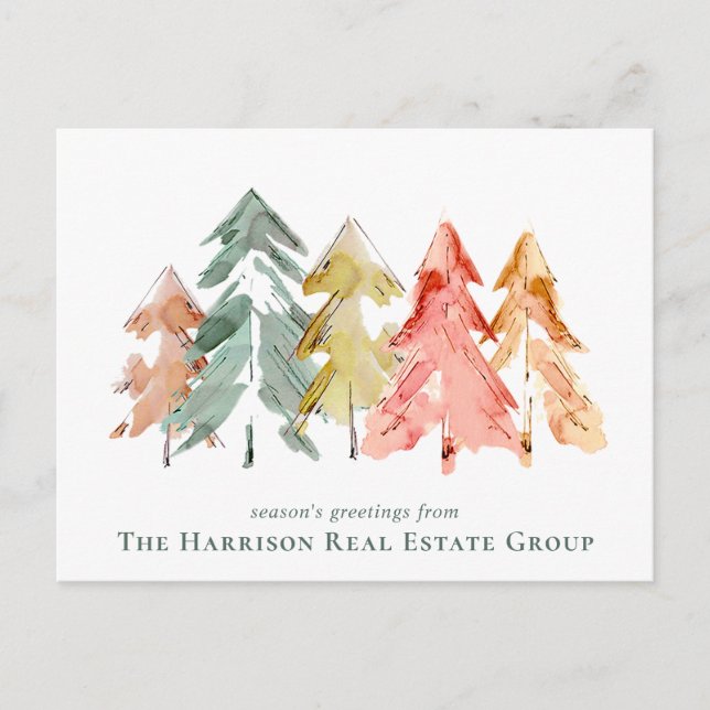 Business Logo QR Code Pine Trees Christmas Holiday Postcard (Front)