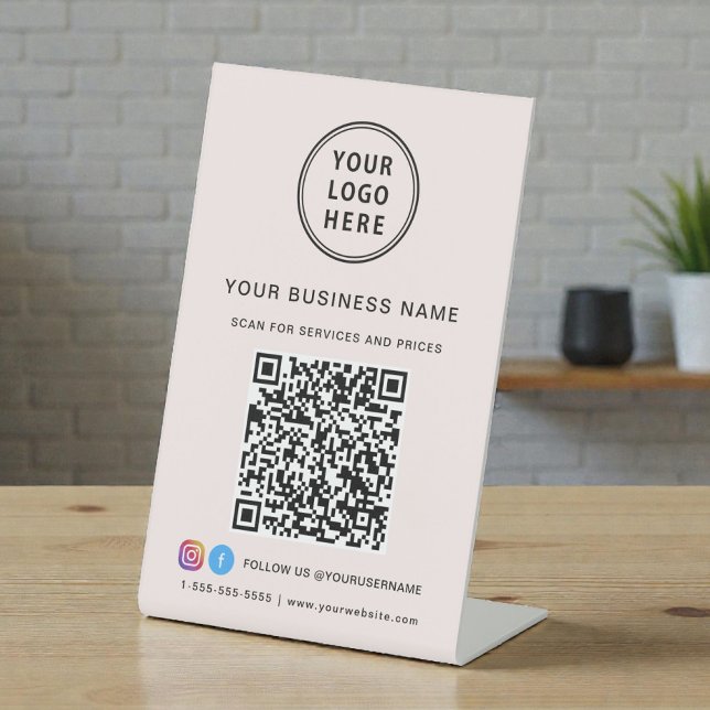 Business Logo QR Code Pink Pedestal Sign (Business Logo QR Code Pink Pedestal Sign)