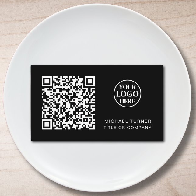 Business Logo QR Code Professional Modern Black Card (Creator Uploaded)