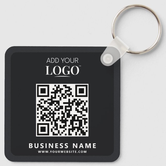 Business Logo Qr Code Promotional Modern Black  Key Ring (Back)