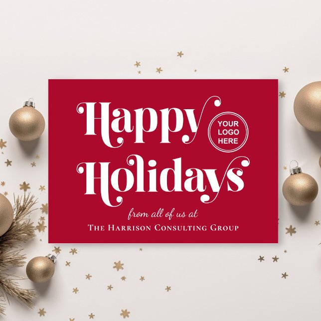 Business Logo QR Code Red Christmas Holiday Card (Spread warmth, appreciation, and gratitude to your valued customers, clients, employees and partners)
