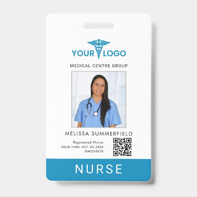 Business Logo QR Code Registered Nurse Photo ID  Badge (Front)