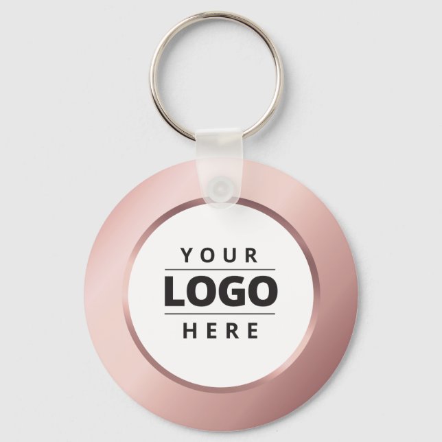 Business Logo QR Code Rose Gold Employee Keychain (Front)