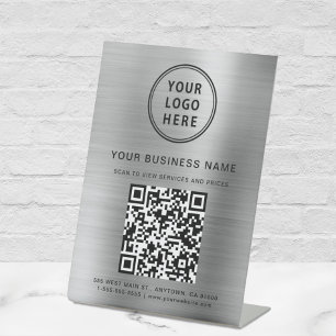 Business Logo QR Code Silver Pedestal Sign