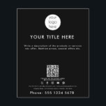 Business Logo QR Code Social Media Black Flyer<br><div class="desc">A minimalist simple business flyer that allows you to customize your business logo, business title, business description, business social media handle, business QR code scannable website link, business contact details etc. A perfect business flyer template for all types of businesses. Customize this professional business flyer and make it your own!...</div>