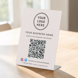 Business Logo QR Code Social Media Pink Pedestal Sign